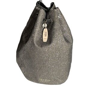 Victoria Secret black & silver glittery bling backpack or sling bag NWT